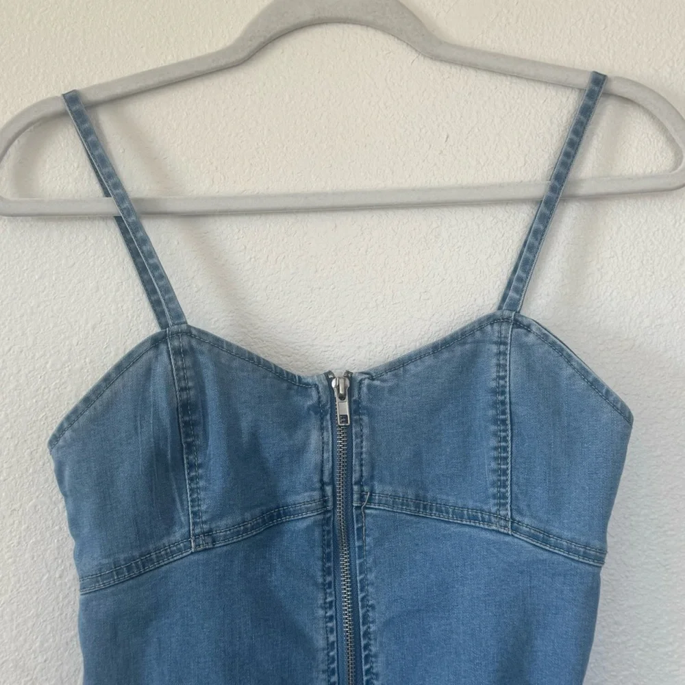 Forever 21 Zip Front Denim Mini Dress Body Con Cotton Stretch S - Picture 4 of 11